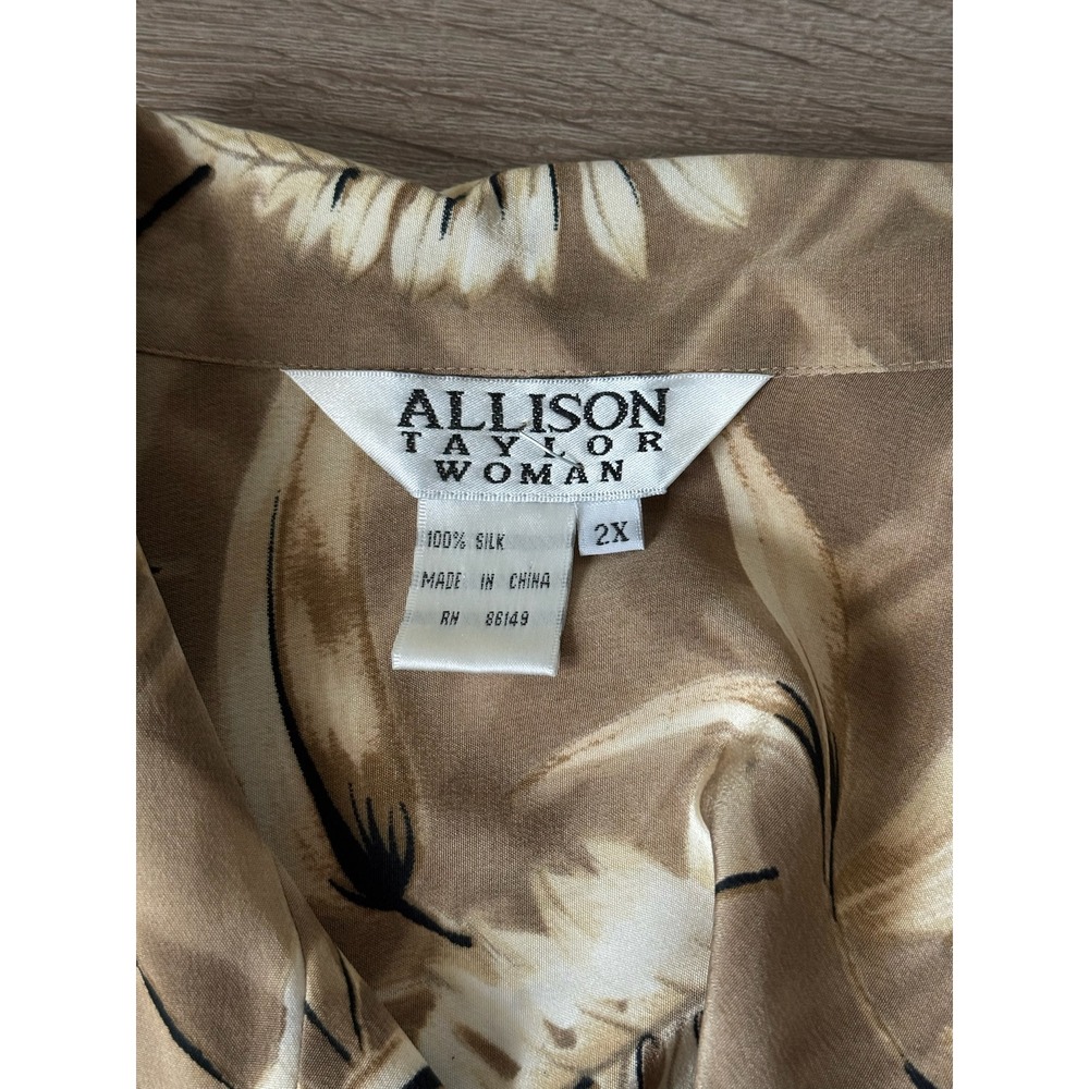 Allison Taylor Woman Vintage 100% Silk 2pc‎ Set Tropical Leaf Shirt 2X Skirt 1X - Picture 8 of 9